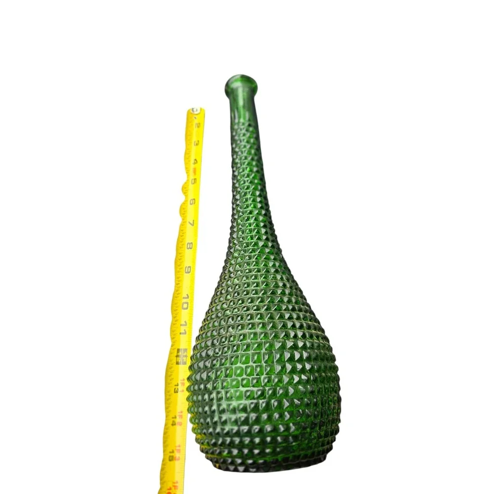 Vintage Emerald Green Hobnail Genie Bottle Glass Decanter Vase 15.5 Inch MCM